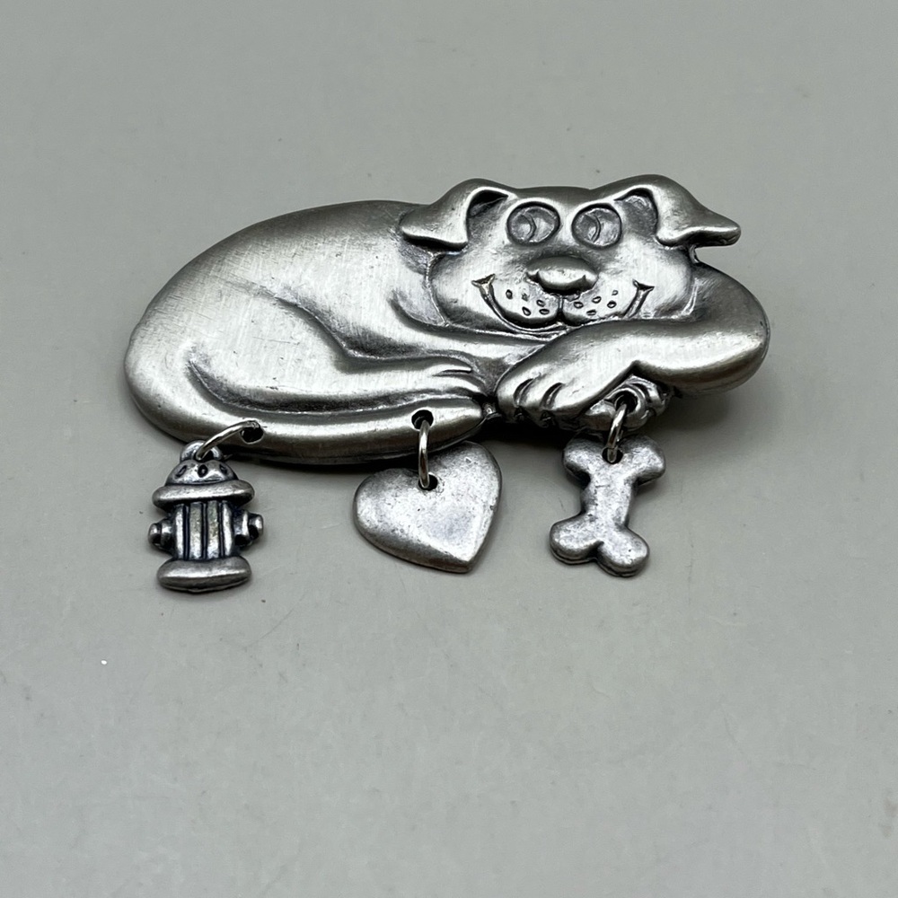 Silver Dog Brooch with Charms